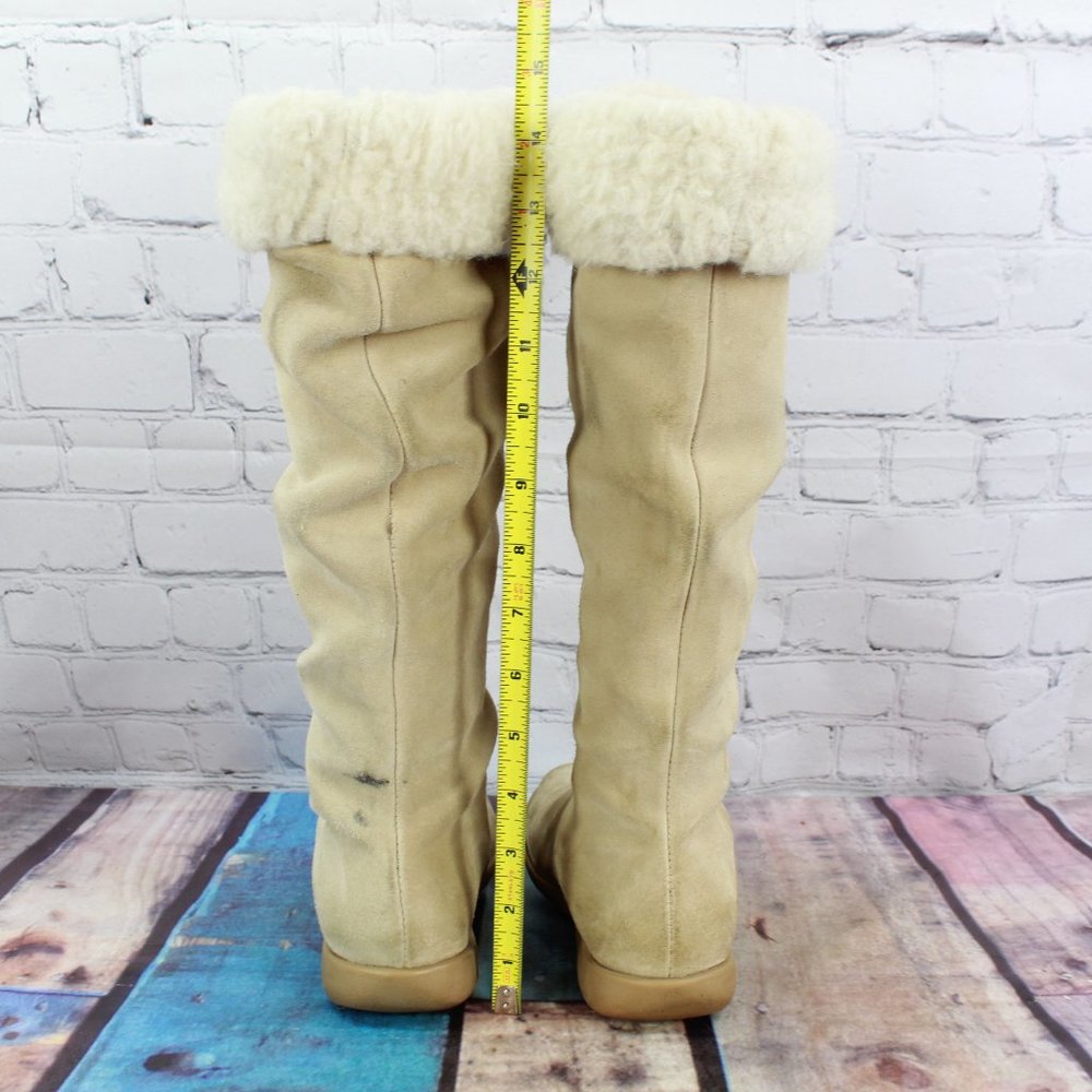 Women's Adelaide Tan Suede Faux Fur Pull On Tall Winter Boots Size 5.5 M - Picture 10 of 12